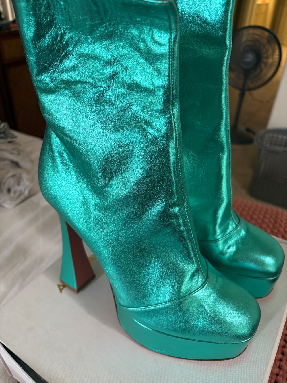 Amina Muaddi Metallic Green Ankle Boots